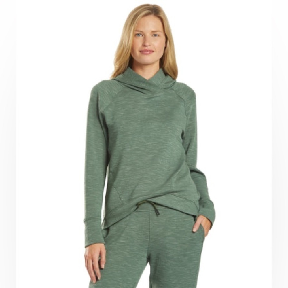 PrAna Sunrise Yoga jogger sweater green pullover hoodie M athletic comfy cozy